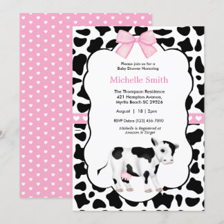 Invitación Baby Shower de impresión de vaca blanca
