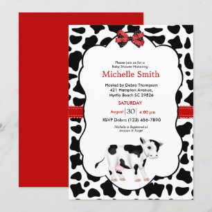 Invitación Baby Shower de impresión de vaca negra