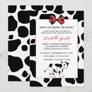 Invitación Baby Shower de impresión de vaca roja y negra