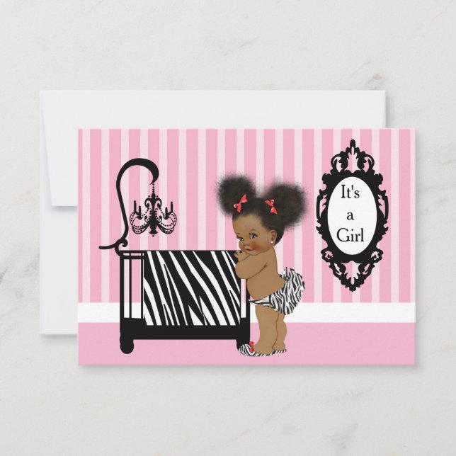 Invitación Baby Shower de impresión de zebra afroamericana (Anverso)