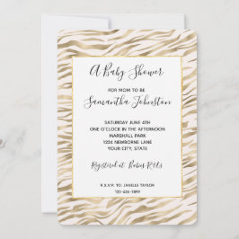 Invitación Baby Shower de impresión de zebra dorada