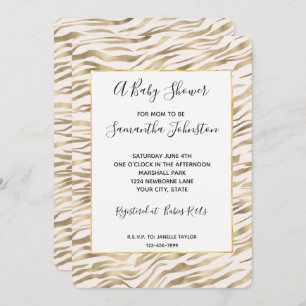 Invitación Baby Shower de impresión de zebra dorada