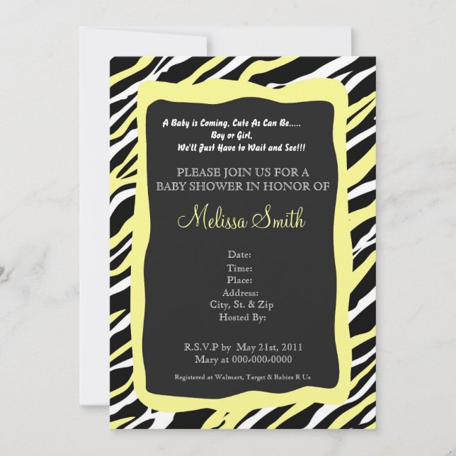 Invitación Baby Shower de impresión en cebra - Ama (Anverso)