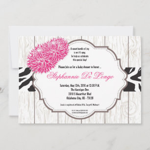Invitación Baby Shower de impresión en cebra rosa 