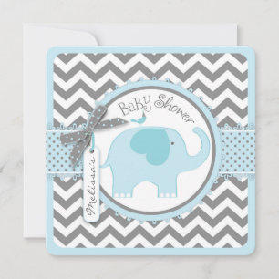 Invitación Baby Shower de impresión para elefantes azules y c