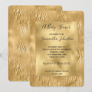 Invitación Baby Shower de impresión Zebra Gold Glam Glitz