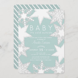 Invitación Baby Shower de invierno azul con copos de nieve es