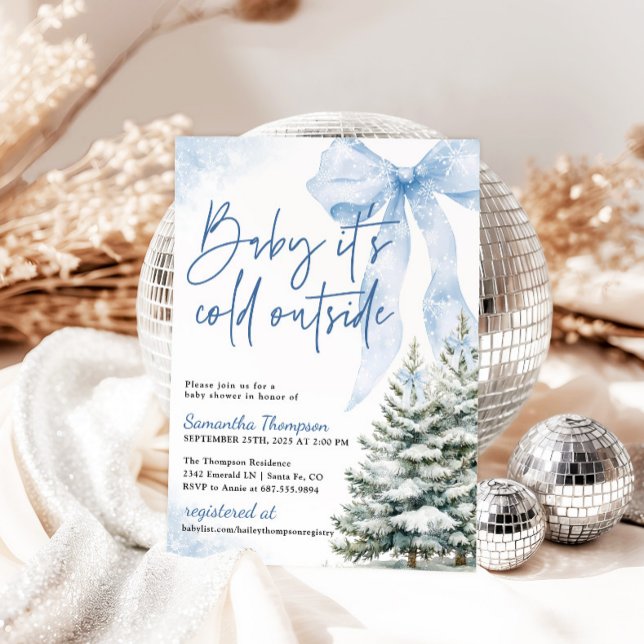 Invitación Baby Shower de invierno azul en invierno hace frío (Subido por el creador)