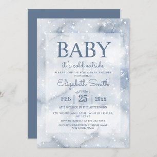 Invitación Baby Shower de invierno azul y agitado simple