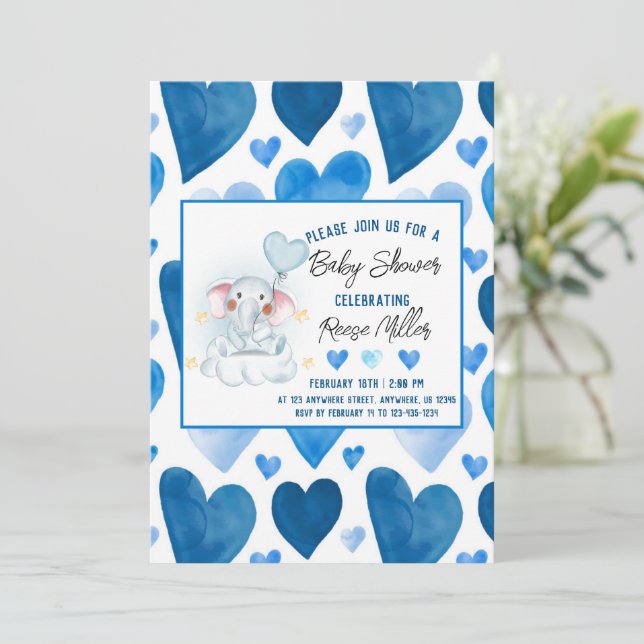 Invitación Baby Shower de invierno Blue Hearts (Anverso de pie)