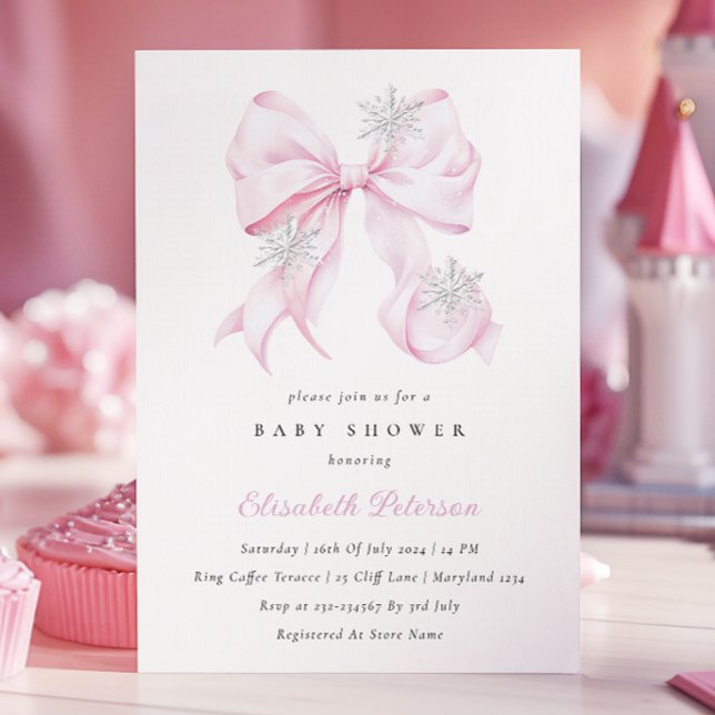 Invitación Baby Shower de invierno con arco rosado (Subido por el creador)