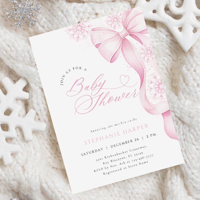 Invitación Baby Shower de invierno con arco rosado (Subido por el creador)