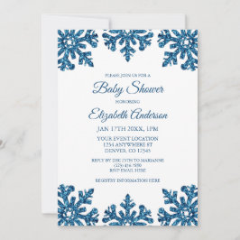 Invitación Baby Shower de invierno con copo de nieve azul