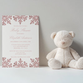 Invitación Baby Shower de invierno con copo de nieve Rosa Ros