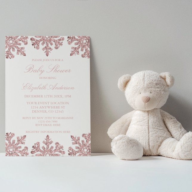 Invitación Baby Shower de invierno con copo de nieve Rosa Ros (Subido por el creador)