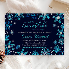 Invitación Baby Shower de invierno con copos de nieve azules 
