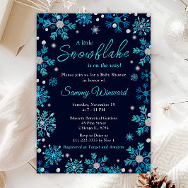 Invitación Baby Shower de invierno con copos de nieve azules 
