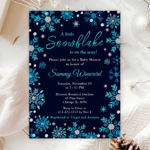 Invitación Baby Shower de invierno con copos de nieve azules