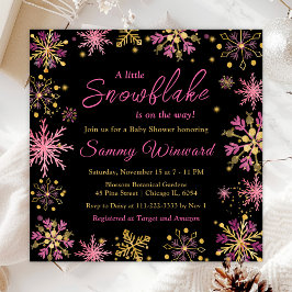 Invitación Baby Shower de invierno con copos de nieve dorados