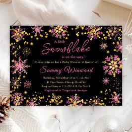 Invitación Baby Shower de invierno con copos de nieve dorados