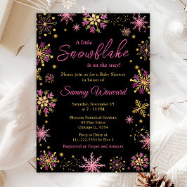 Invitación Baby Shower de invierno con copos de nieve dorados