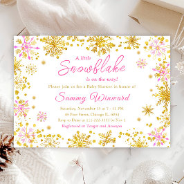 Invitación Baby Shower de invierno con copos de nieve rosados