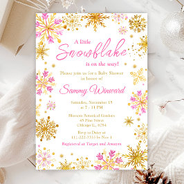 Invitación Baby Shower de invierno con copos de nieve rosados