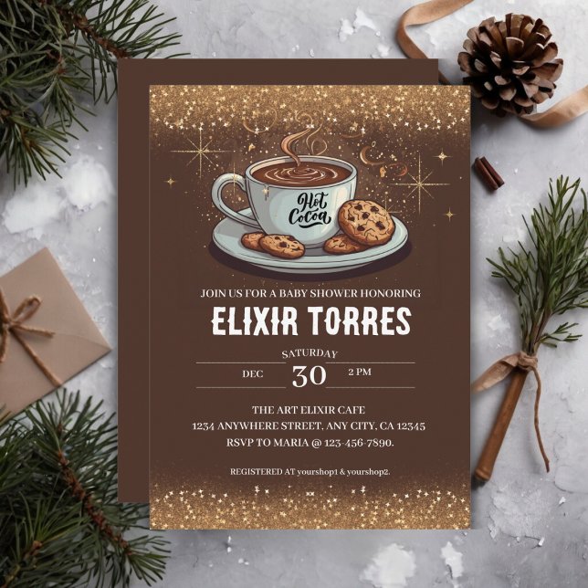 Invitación Baby Shower de invierno de chocolate caliente Purp (Subido por el creador)