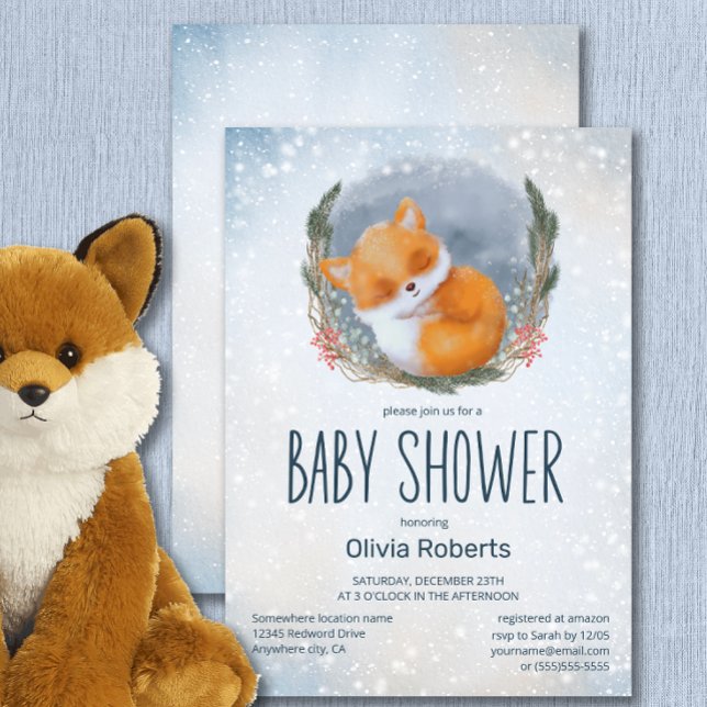 Invitación Baby Shower de invierno de Curte Baby Fox Snowly (Subido por el creador)