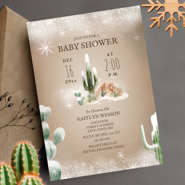 Invitación Baby Shower de invierno de la nieve del desierto C (Subido por el creador)