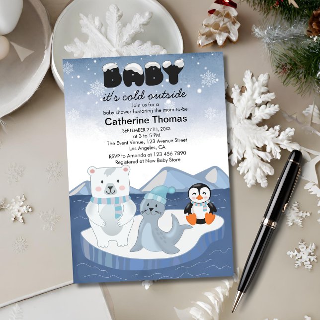 Invitación Baby Shower de invierno de los animales del Ártico (Subido por el creador)