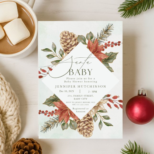 Invitación Baby Shower de invierno de Navidades de bebé de Sa (Santa Baby Christmas Winter Baby Shower Invitation)