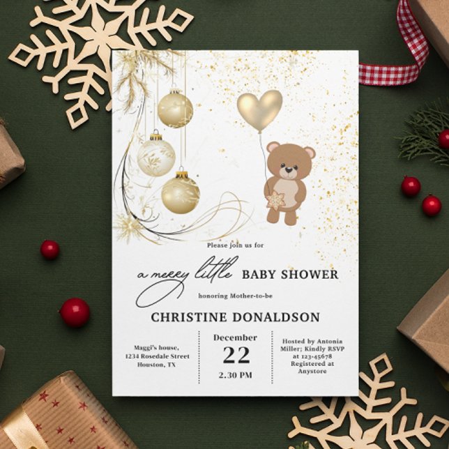 Invitación Baby Shower de invierno de Navidades de oro (Subido por el creador)