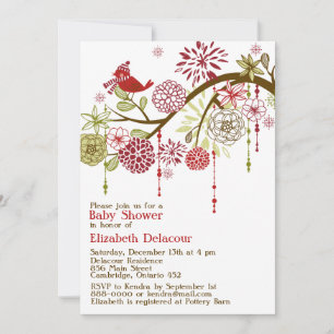 Invitación Baby Shower de invierno de Red Bird Whi