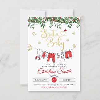 Invitación Baby Shower de invierno de Santa Baby Gold Snowfla