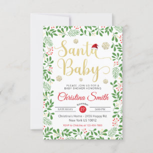 Invitación Baby Shower de invierno de Santa Baby Gold Snowfla