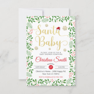 Invitación Baby Shower de invierno de Santa Baby Gold Snowfla