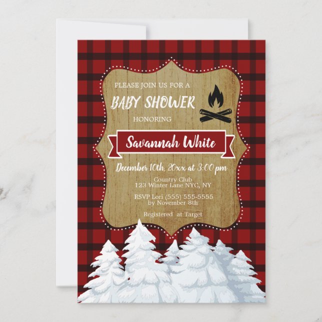 Invitación Baby Shower de invierno de Woodland, bosque rústic (Anverso)