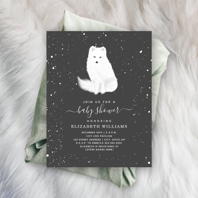 Invitación Baby Shower de invierno gris oscuro neutral de Fox (Subido por el creador)