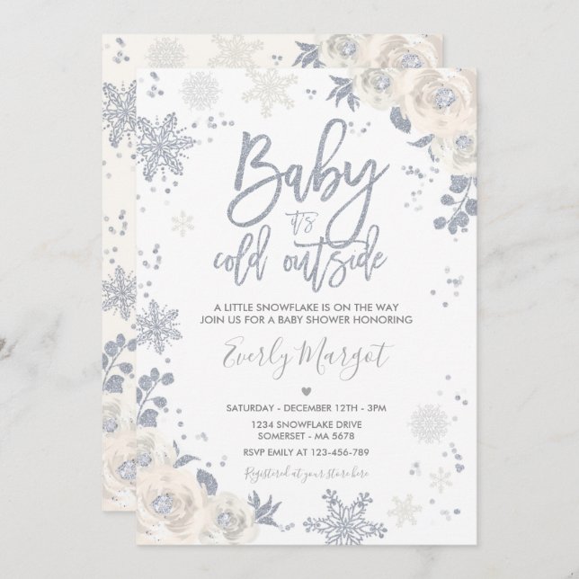 Invitación Baby Shower de invierno neutro de género blanco pl (Anverso / Reverso)