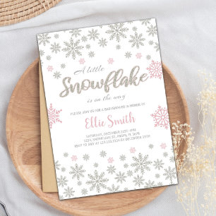 Invitación Baby Shower de invierno rosado plateado personaliz