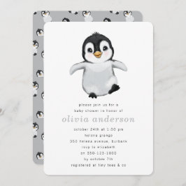 Invitación Baby Shower de invierno simple pingüino gris
