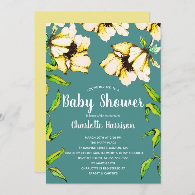 Invitación Baby Shower de Jardín de flores de primavera amari (Anverso / Reverso)