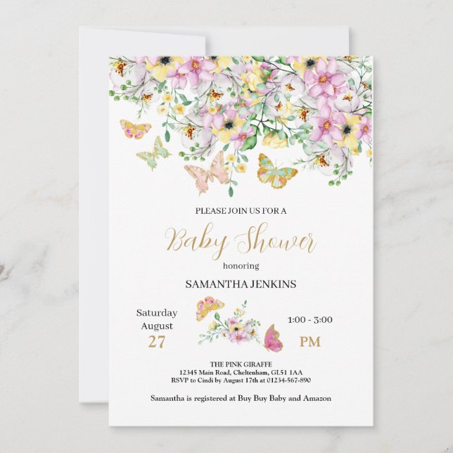 Invitación Baby Shower de Jardín encantado (Anverso)