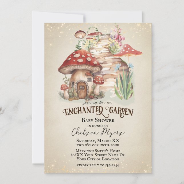 Invitación Baby Shower de Jardín encantado (Anverso)