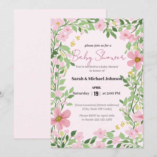 Invitación Baby Shower de jardín natural (Anverso / Reverso)