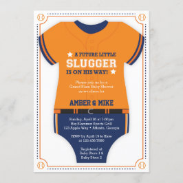 Invitación Baby Shower de Jersey de béisbol, Azul, Naranja