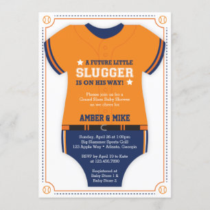 Invitación Baby Shower de Jersey de béisbol, Azul, Naranja