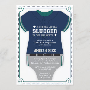 Invitación Baby Shower de Jersey de béisbol, azul, verde