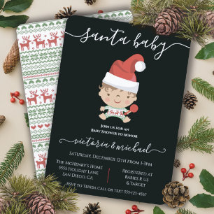 Invitación Baby Shower de jersey para Navidades de Santa Bebé